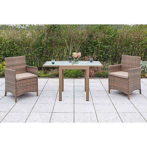 Merxx Treviso Set 3-tlg. 2 Sessel Gartentisch Ausziehbar 65 (130) x 65 cm günstig online kaufen