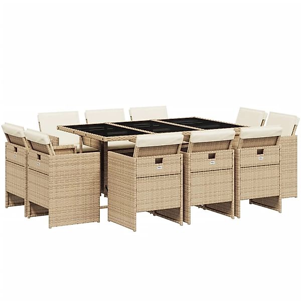 vidaXL 11-Tlg Garten-Essgruppe mit Kissen Beige Poly Rattan 3210670 günstig online kaufen
