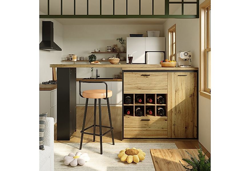 Flieks Bartisch 360° drehbar Esstisch & Mehrzweckschrank mit Weinregal (Set günstig online kaufen