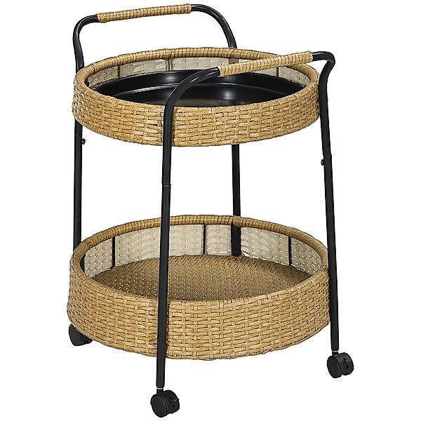 Outsunny Servierwagen, Φ50 x 66 cm, Rattan Trolley mit 2 Regalen, Gartenrol günstig online kaufen