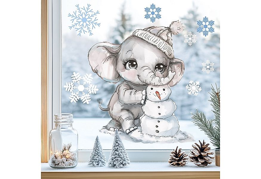 Sunnywall Fensterdekoration Kinderzimmer Fensterbild Winter Elefant mit Sch günstig online kaufen