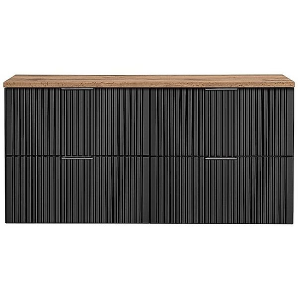 Waschtischunterschrank 120cm ADELAIDE-56-BLACK in matt schwarz mit Eiche Nb günstig online kaufen