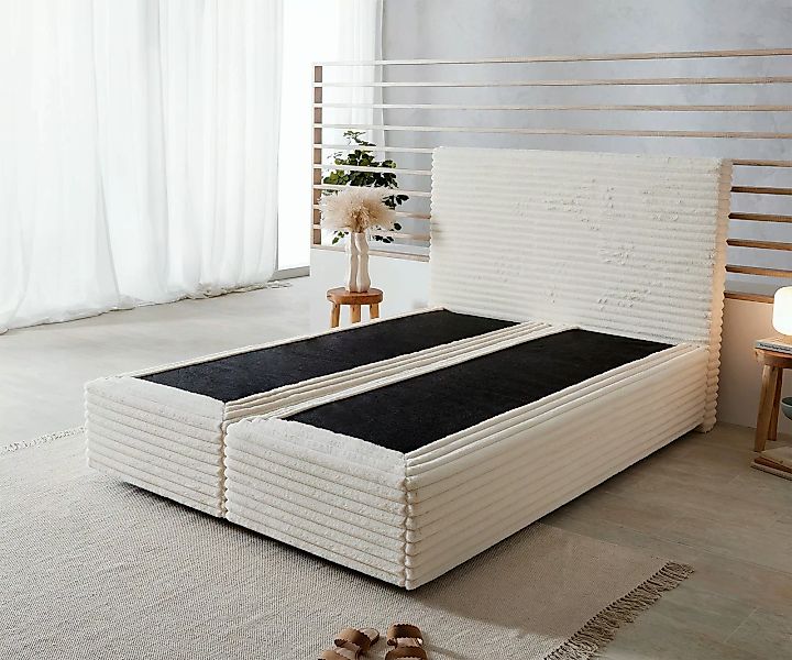 DELIFE Bettgestell Dream-Well, Plüsch-Cord Beige 140x200 günstig online kaufen