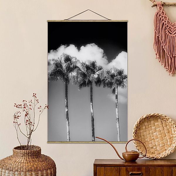 Stoffbild Landschaft mit Posterleisten - Hochformat Palmen vor Himmel Schwa günstig online kaufen