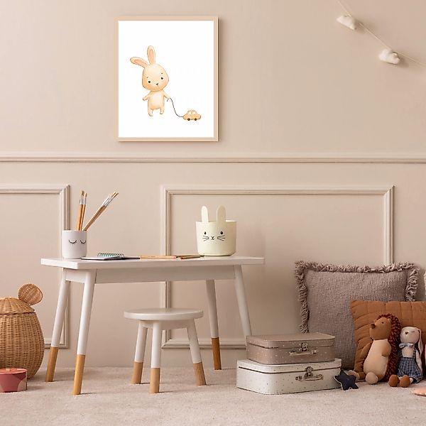 Lüttenhütt Bild mit Rahmen "oder Poster, Hase mit Spielzeugauto", Fahrzeuge günstig online kaufen