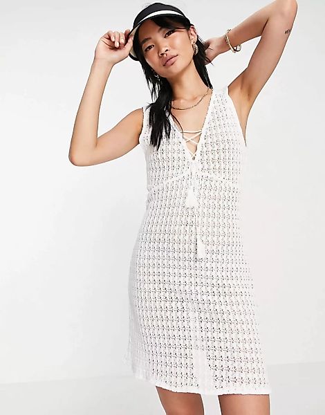 Vila – Mini-Strandkleid im Häkeldesign-Weiß günstig online kaufen