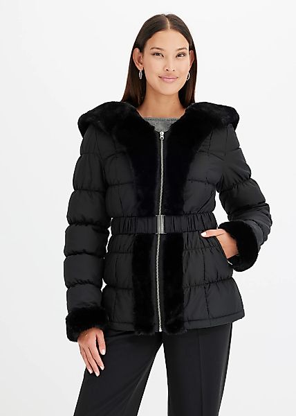 bonprix Steppjacke mit Kapuze eleganter Look, mit Kapuze und Fellimitat, Wi günstig online kaufen
