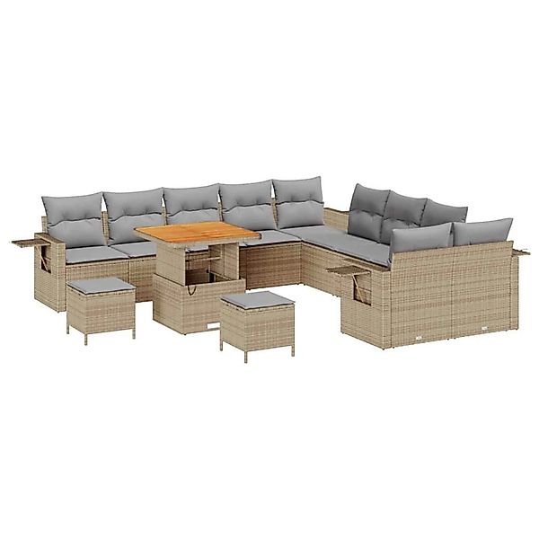 vidaXL Garten-Sofa-Set mit Speicher 13-Tlg Beige Poly Rattan 3363752 günstig online kaufen