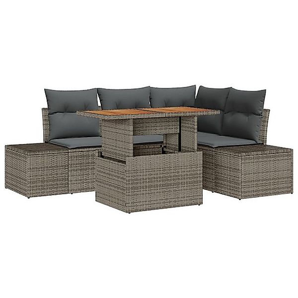 vidaXL Loungesofa 5-teiliges Garten Sofa Set mit Kissen Grau Poly Rattan, 5 günstig online kaufen