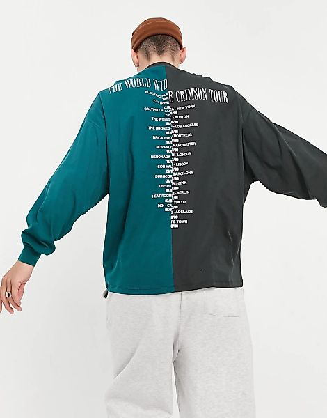 ASOS DESIGN – Langärmliges Oversize-Shirt mit Farbblockdesign in Grün und S günstig online kaufen