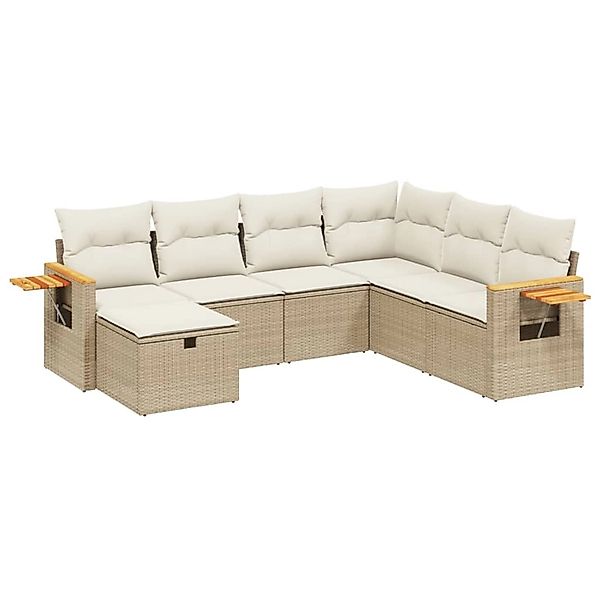 vidaXL 7-Tlg Garten-Sofagarnitur mit Kissen Beige Poly Rattan 3265545 günstig online kaufen