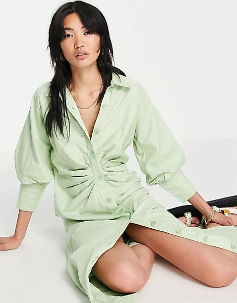 Pretty Lavish – Midi-Hemdkleid mit drapierter Taille in Grün günstig online kaufen