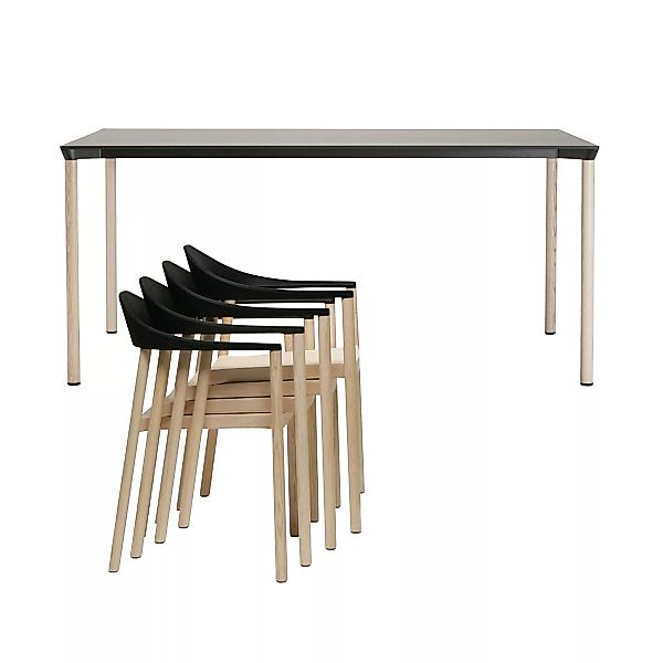 Plank - Aktionsset 4 x Monza Armlehnstuhl + 1 x Tisch - schwarz/esche/Tisch günstig online kaufen