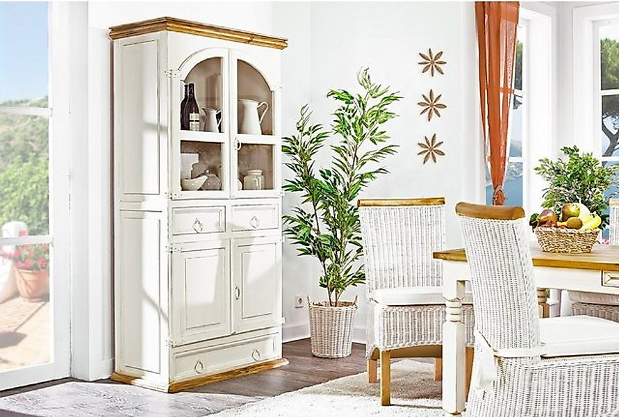 1a Direktimport Vitrine Vitrine Schrank Mexico - Pinie Weiß Honig - Massivh günstig online kaufen