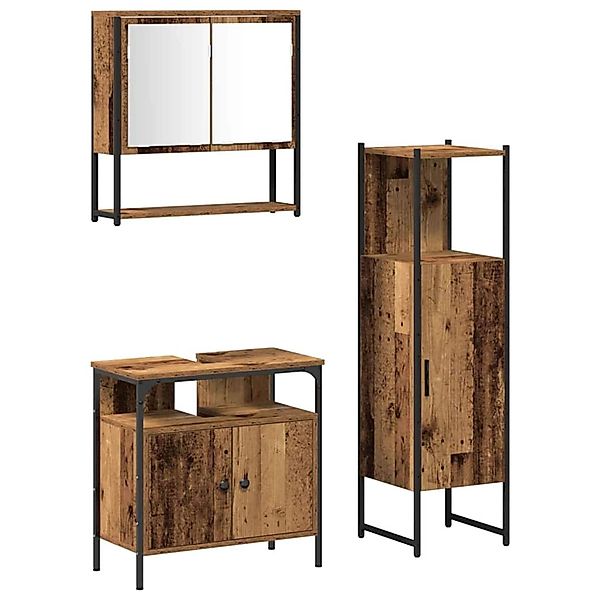 vidaXL Badezimmermöbel-Set mit Regal mit Tür 3-Tlg Braun Holzwerkstoff 3332 günstig online kaufen
