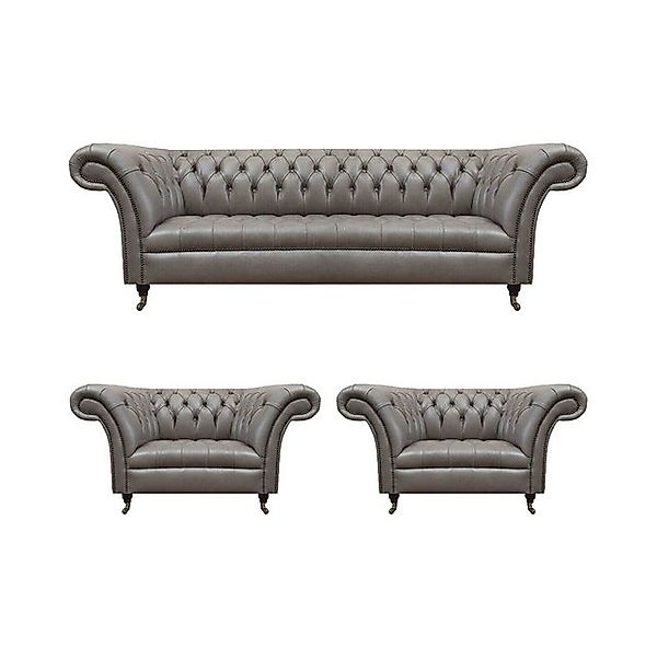 JVmoebel Sofa Moderne Chesterfield Ledercouchen Dreisitzer 2x Ledersessel 3 günstig online kaufen