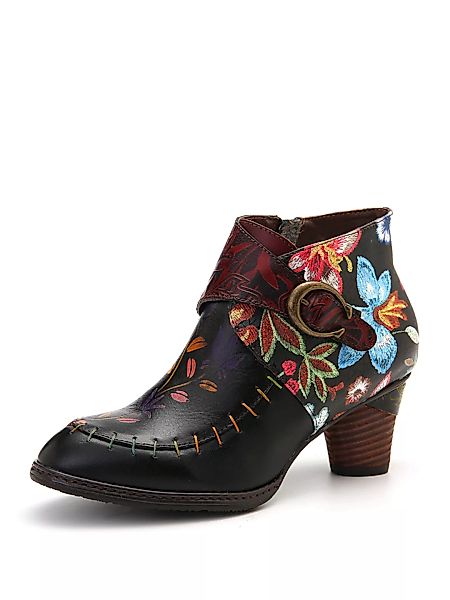 SOCOFY Colorful Nähte bemalte Blume Echtes Leder Eleganter Knöchel Stiefel günstig online kaufen