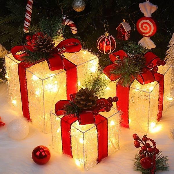 Elegear Weihnachtsfigur 3er-Set LED Geschenkbox Weihnachten günstig online kaufen