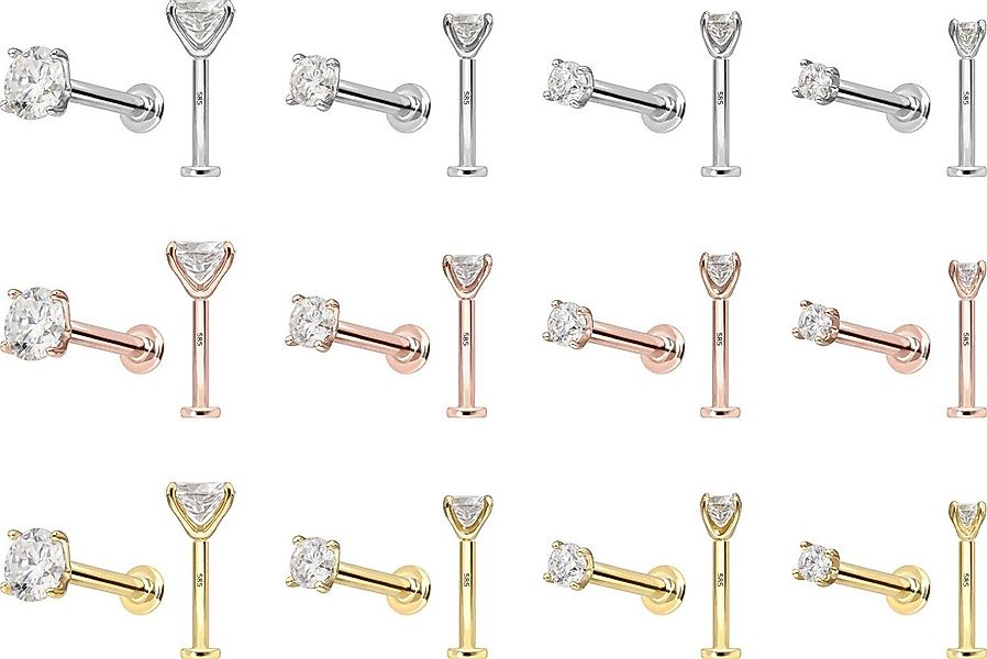 PIERCINGLINE Piercing-Set 14 Karat Gold Labret mit Innengewinde MOISSANIT ( günstig online kaufen