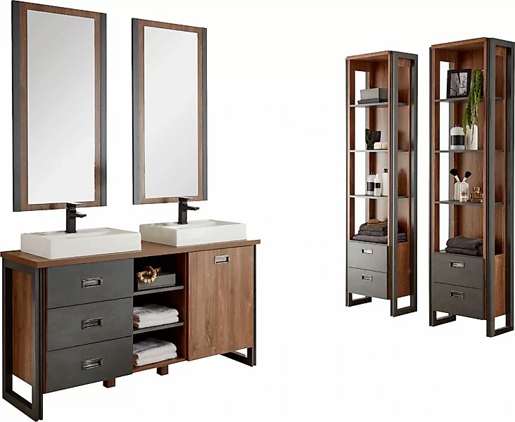 Home affaire Badmöbel-Set "Detroit, Bad im Industrialdesign, 3-teiliges Bad günstig online kaufen