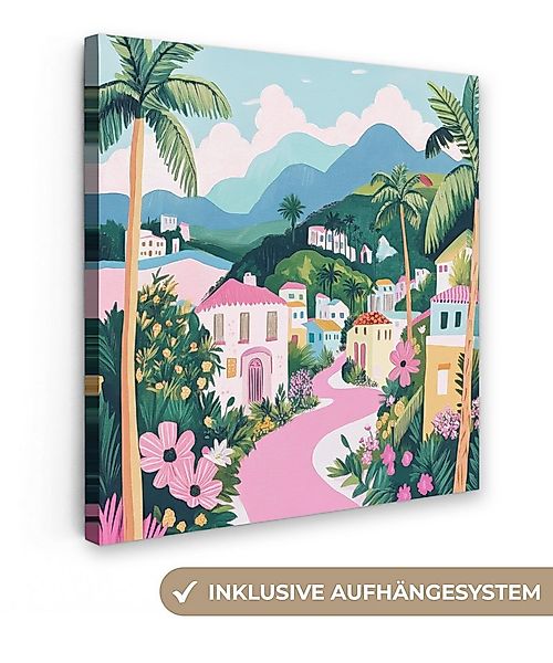 OneMillionCanvasses® Leinwandbild Bunt - Häuser - Hügel - Rosa, Fotodruck ( günstig online kaufen