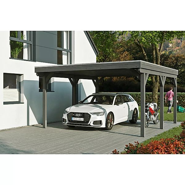 Skan Holz Carport Grunewald 427 cm x 554 cm mit Aluminiumdach Schiefergrau günstig online kaufen