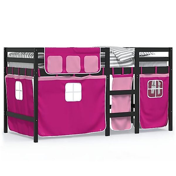 vidaXL Hochbett Kinderhochbett mit Vorhängen Blau 90x190 cm Massivholz Kief günstig online kaufen