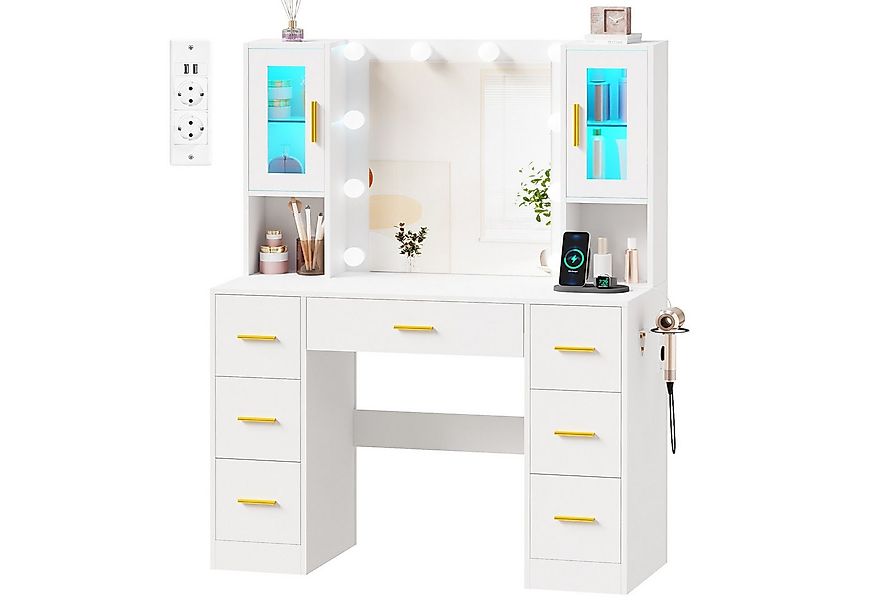 BEWISHOME Schminktisch mit verstellbarem LED-Spiegel, farbiger Beleuchtung, günstig online kaufen