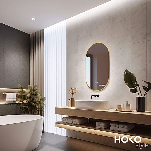 HOKO Badspiegel mit beleuchtung+Antifog, Oval Schwarz günstig online kaufen