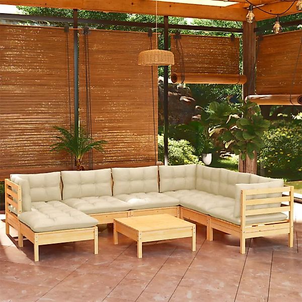 8-tlg. Garten-lounge-set Mit Creme Kissen Massivholz Kiefer günstig online kaufen