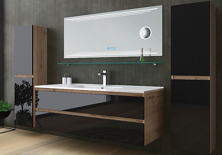 Homeline Badmöbel-Set Kaiser badmöbel, Set Eiche/Schwarz mit Kosmetik Spieg günstig online kaufen