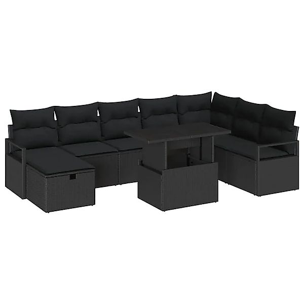 vidaXL Garten-Sofa-Set mit Kissen 9-Tlg Schwarz Poly Rattan 3359820 günstig online kaufen