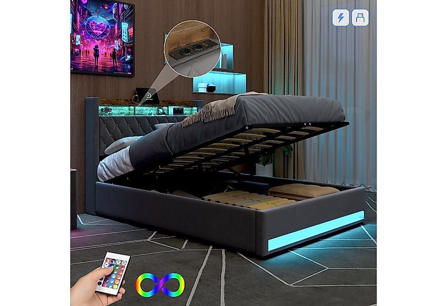 HAUSS SPOLE Polsterbett 140x200cm mit USB, 2 Steckdosen, LED-Beleuchtung Me günstig online kaufen