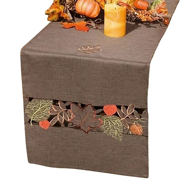 Home-trends24.de Tischläufer Blätter Herbstlaub Mitteldecke Stickerei Tisch günstig online kaufen