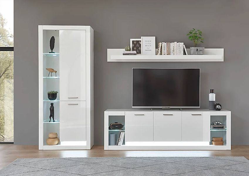 Home affaire Wohnwand "Meran" Stauraumvitrine, Lowboard, Wandregal, 3 Stk. günstig online kaufen