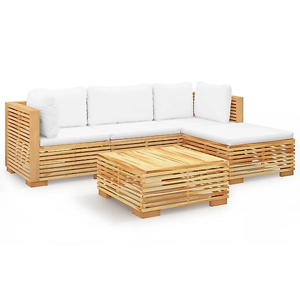 vidaXL 5-tlg Garten-Lounge-Set mit Kissen Massivholz Teak Modell 5 günstig online kaufen