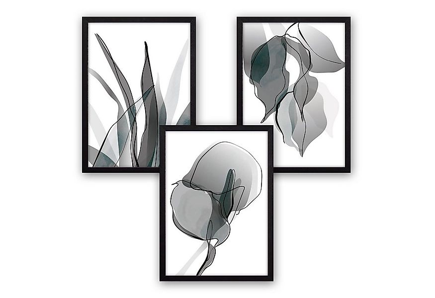 Kreative Feder Poster Floral Grau, Natur (Set, 3 St), 3-teiliges Poster-Set günstig online kaufen