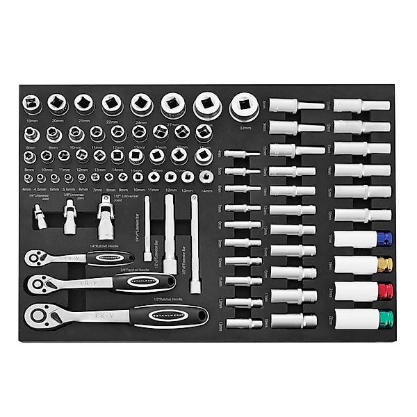 STAHLWERK Werkstattwageneinlage mit 80 Teiligem Steckschlüsselsatz günstig online kaufen