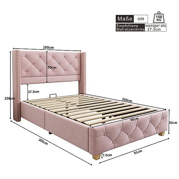 Fanttik Polsterbett 90*200cm mit Lattenrost und Kopfteil, Bettgestell (Dopp günstig online kaufen