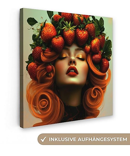 OneMillionCanvasses® Leinwandbild Frau - Erdbeeren - Krone - Küche, Fotodru günstig online kaufen