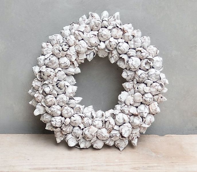 Couronne Dekokranz Kranz Deko Kokos Frucht Knospen Weiß Natur 40 cm, Natürl günstig online kaufen