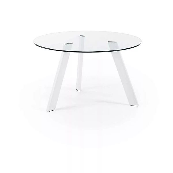 Glas Tisch rund 3-Fußgestell aus weißem Stahl günstig online kaufen