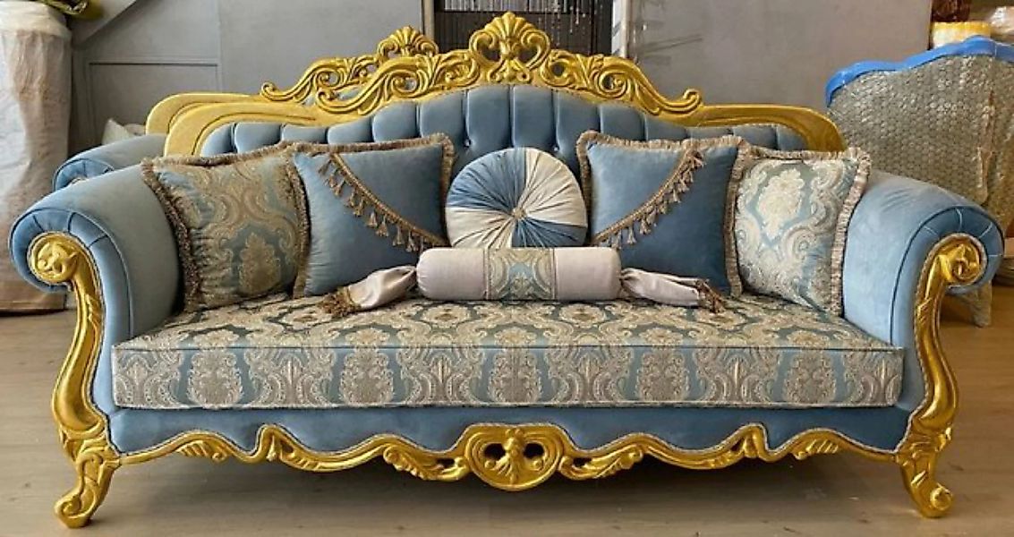 Casa Padrino Sofa Luxus Barock Sofa Hellblau / Beige / Gold - Prunkvolles W günstig online kaufen