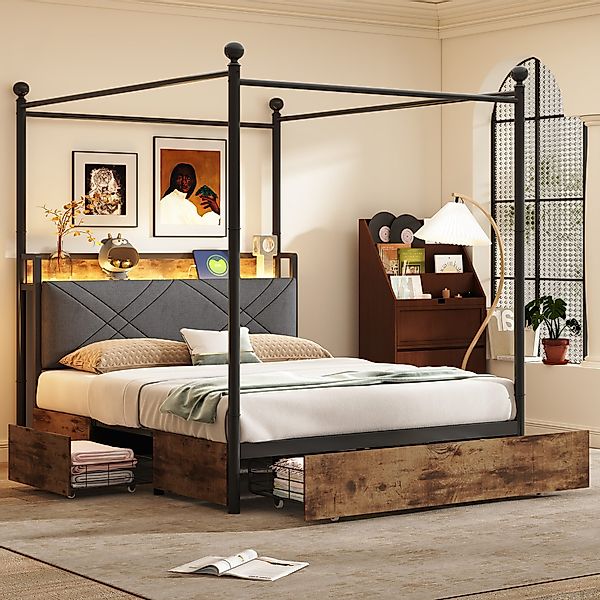 Flieks Himmelbett, Stauraumbett Metallbett 140x190cm mit günstig online kaufen