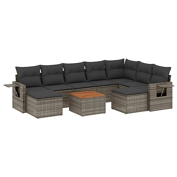 vidaXL 10-Tlg Garten-Sofagarnitur mit Kissen Grau Poly Rattan 3224849 günstig online kaufen