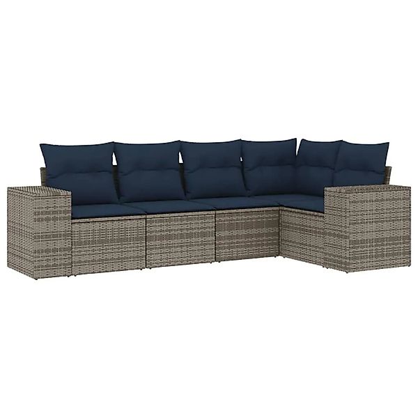 vidaXL 5-Tlg Gartensofa-Set mit Kissen Grau Polyrattan 3222530 günstig online kaufen