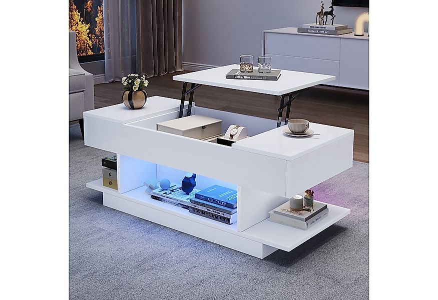 KLAM HOME Couchtisch Moderner Lift-Couchtisch mit LED-Beleuchtung und Staur günstig online kaufen