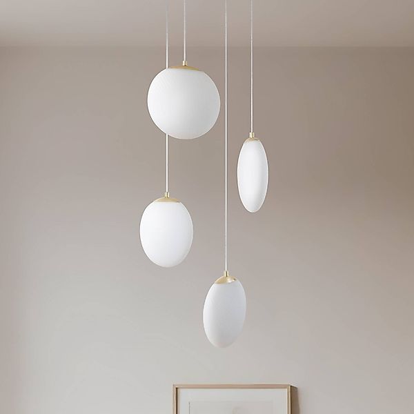 Lucande Hängeleuchte Lunelle, messing, Glas, 4-flg., Ø 40 cm günstig online kaufen