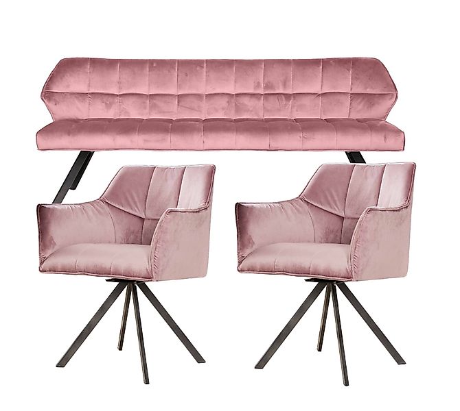 Vintagehaus Polsterbank Set Esstischbank Raster + 2 Armlehnstühle Samt (3 t günstig online kaufen