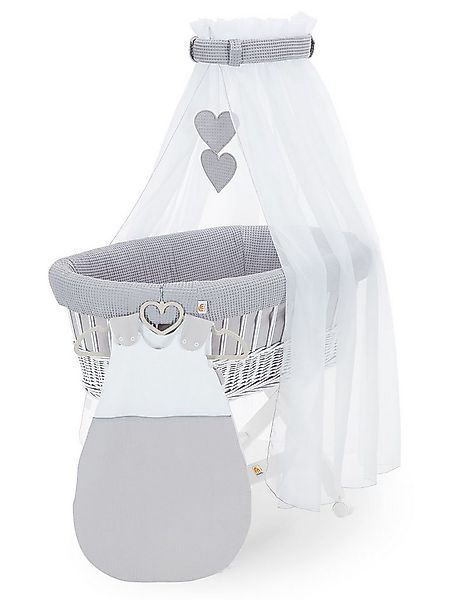 FabiMax Stubenwagen weiß lackiert, Komplettset, Musselin & Waffelpiqué, Ink günstig online kaufen